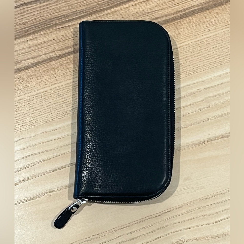 Ghurka black leather long continental wallet - checkbook zip pouch credit cards